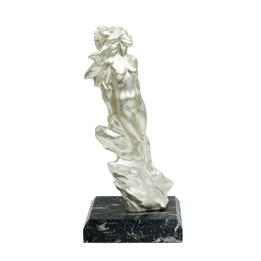 Frederick Hart (American 1943-1999) Silvered Bronze Sculpture Union Ltd Ed/350: Frederick Hart (American 1943-1999) Silvered Bronze Sculpture Union. Depicts a man and woman back to back, black and white marble base. Bronze signed Hart, dated 1990 and numbered out of 350. With Cer