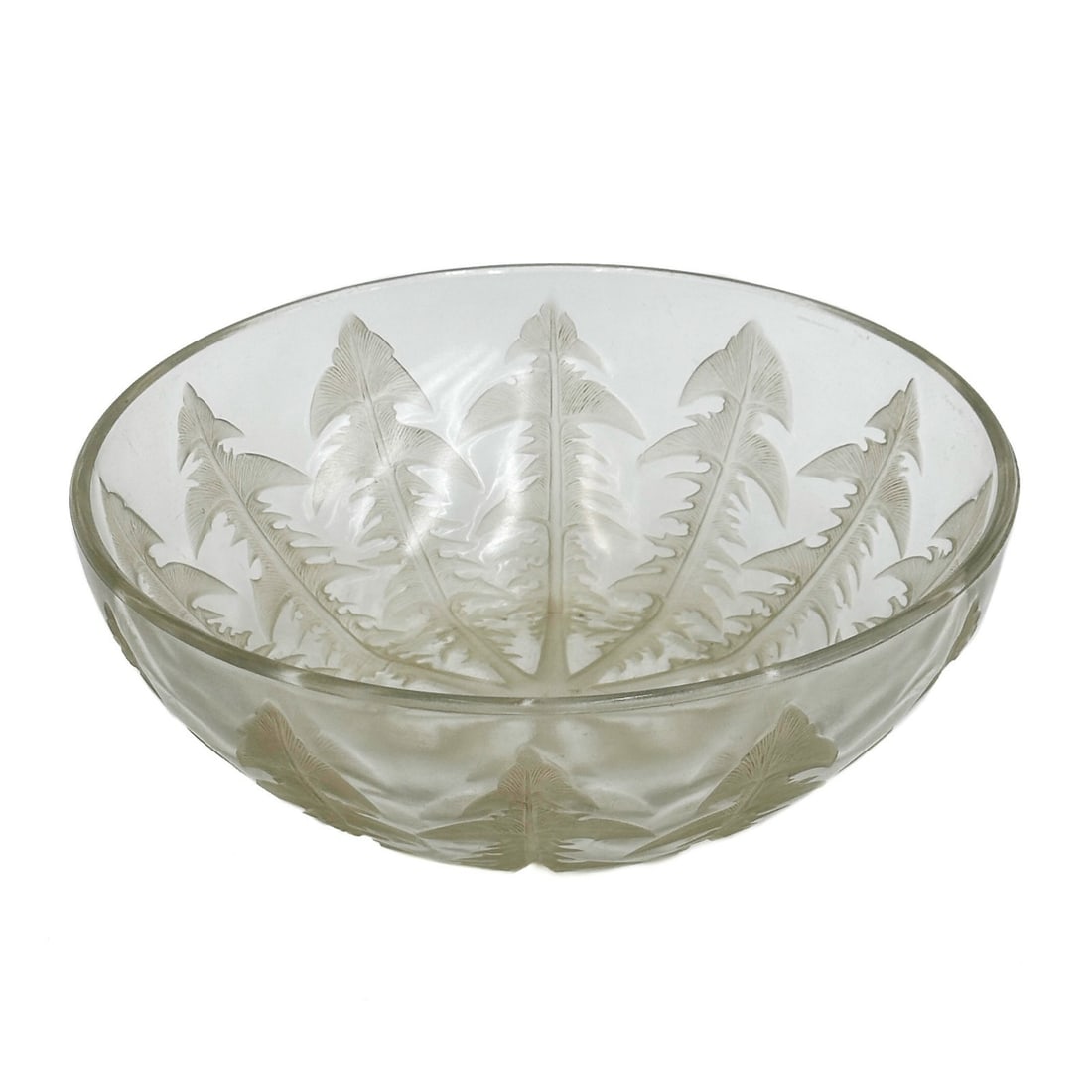 Rene Lalique Art Glass Pissenlit Dandelion Leaves Bowl Faint Patina Signed (1 of 7)