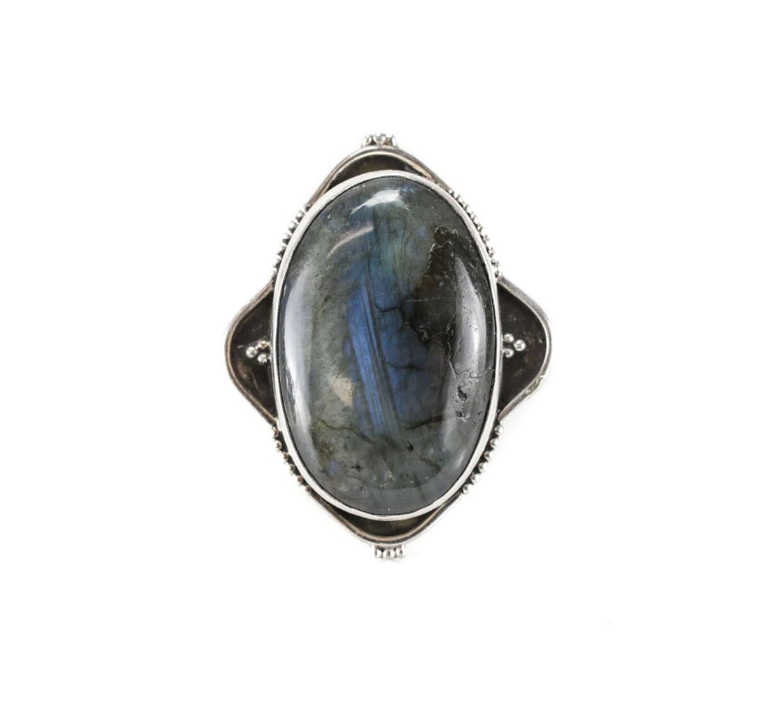 HUGE Sterling Silver Labradorite Cabochon Statement Ring Size 7.5 (1 of 4)
