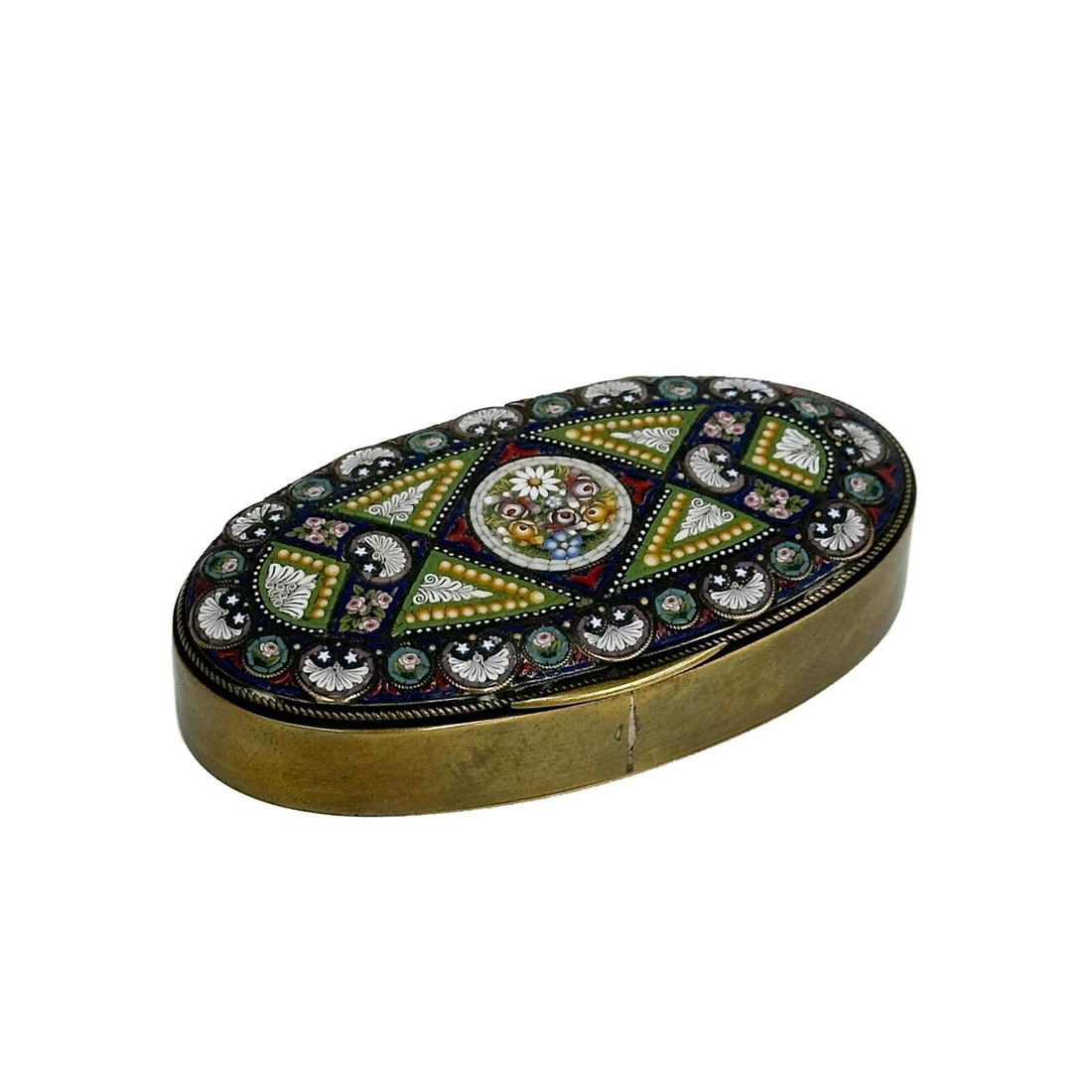 Italian Micromosaic Mounted Bronze Oval Box Florals 19th century (1 of 5)