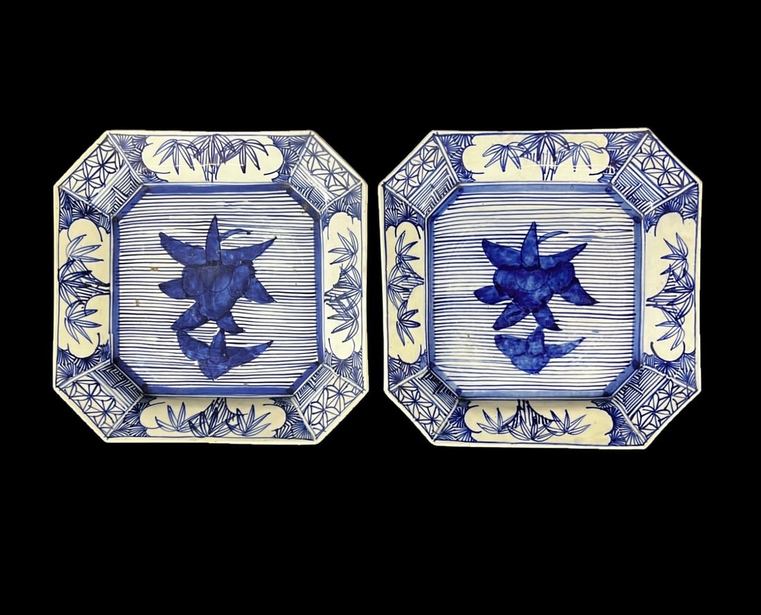 Pair of Japanese Arita Blue and White porcelain Plates 19th Century (1 of 12)
