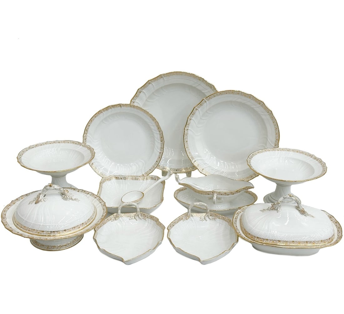 11pc KPM Berlin Gilt Porcelain Basketweave Serving Set (1 of 16)
