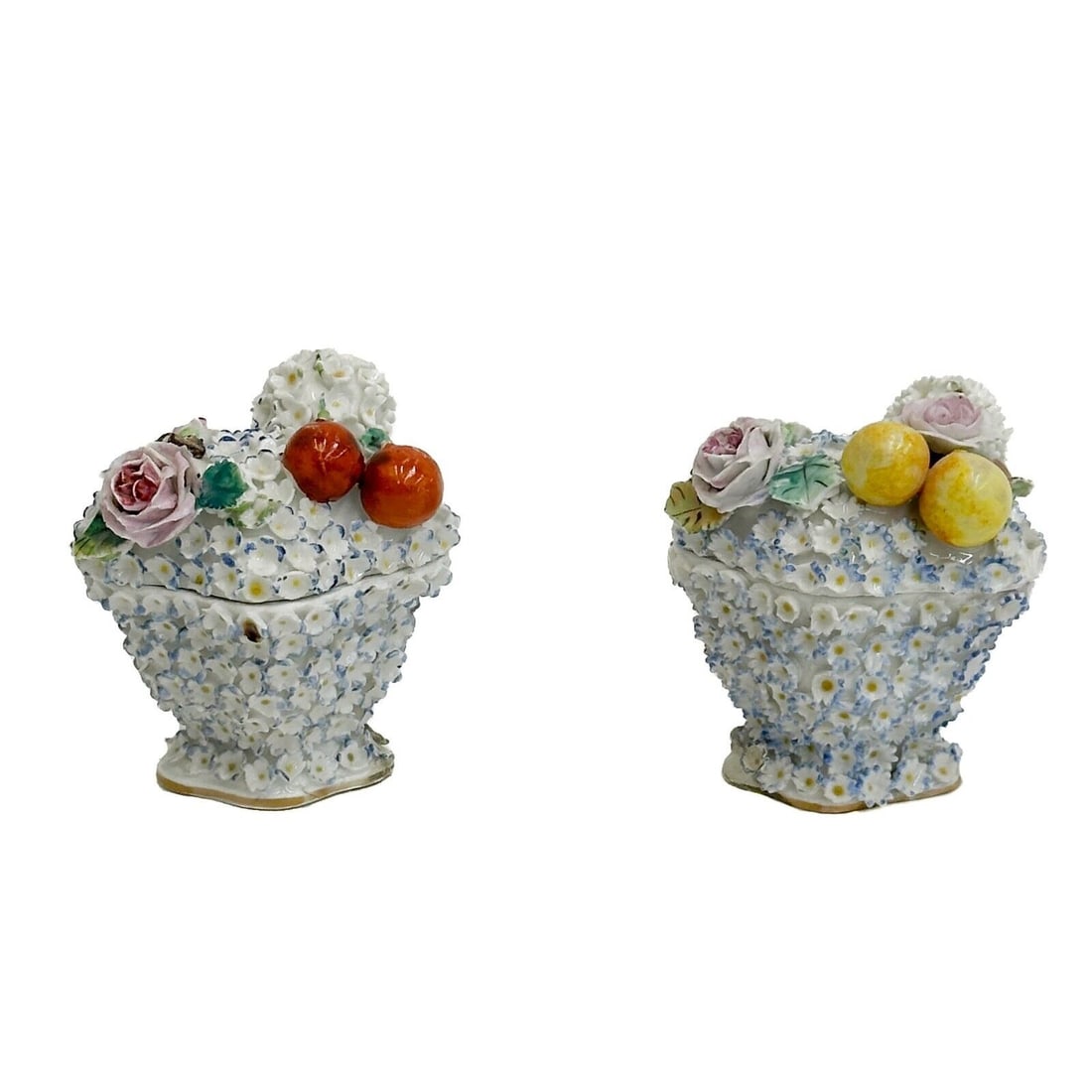 Pair German Floral Porcelain Lidded Containers Schneeballen Style 19th cen (1 of 10)
