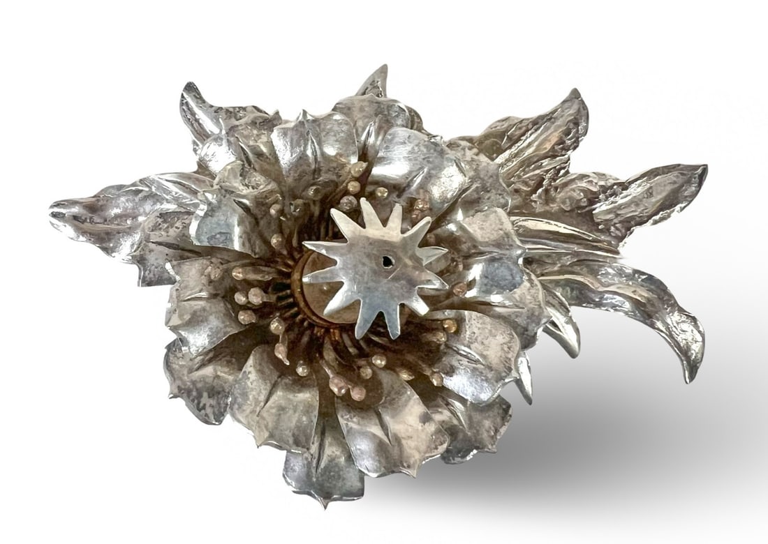 Vintage Floy Mercer Honolulu Sterling Silver Flower Brooch c1940s (1 of 12)