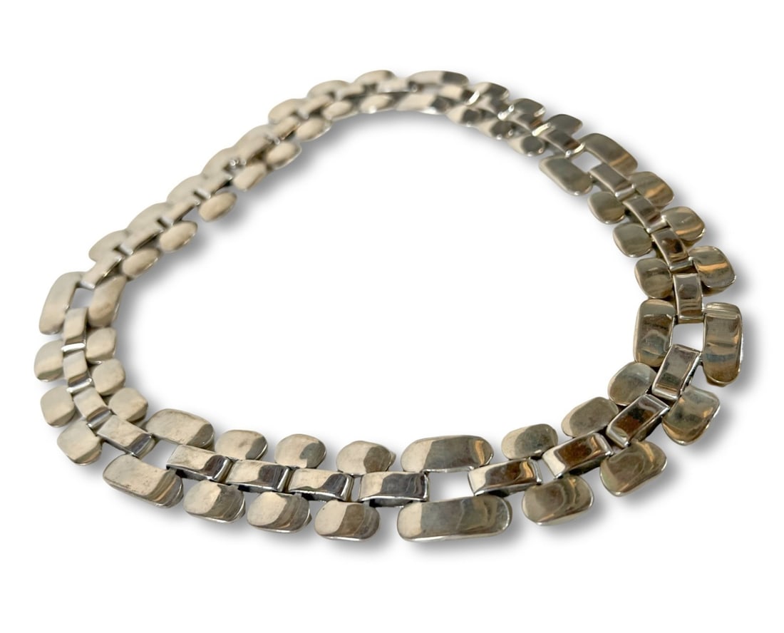 Vintage Taxco Mexico Sterling Silver articulated Collar dot and dash necklace (1 of 12)