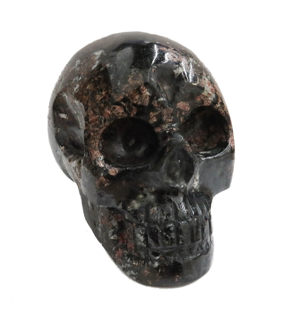 Carved Multi Colored Pink and Black Rhodonite Skull Figurine 20th Century (1 of 7)