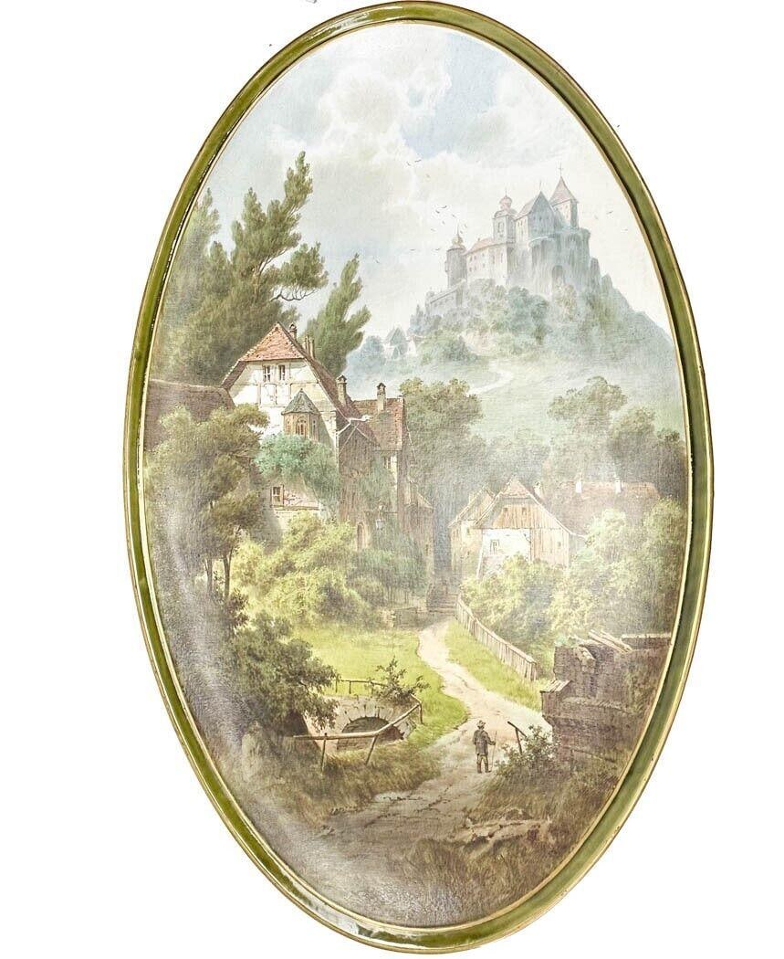 Continental Hand Painted Large Art Pottery Porcelain Oval Plaque 20th century (1 of 7)