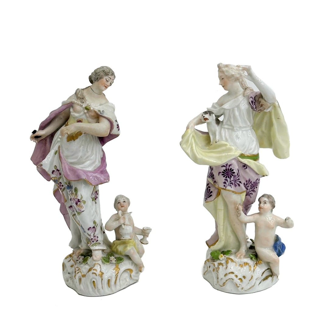 Pair Meissen Germany Painted Porcelain Figurines Allegory Women & Putti 18th cen (1 of 10)