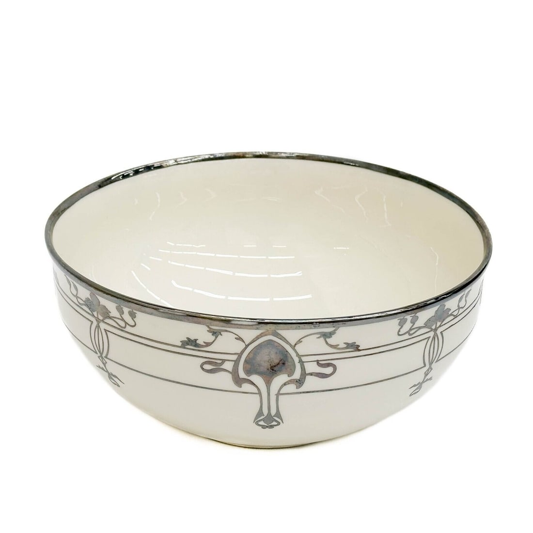 Lenox Belleek Sterling Silver Overlay White Porcelain Bowl circa 1900 (1 of 6)
