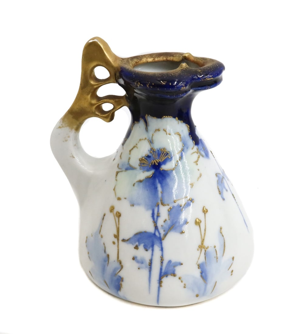 Amphora RSTK Art Nouveau Twin Handled Carnation Ewer White and Cobalt Blue c1900 (1 of 8)
