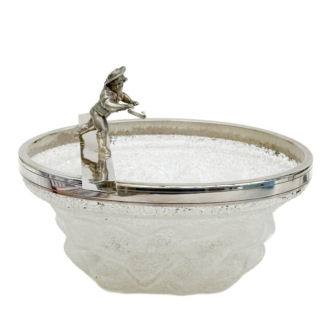 WMF German Silverplate & Frosted Glass Figural Ice Bowl circa 1885 (1 of 6)