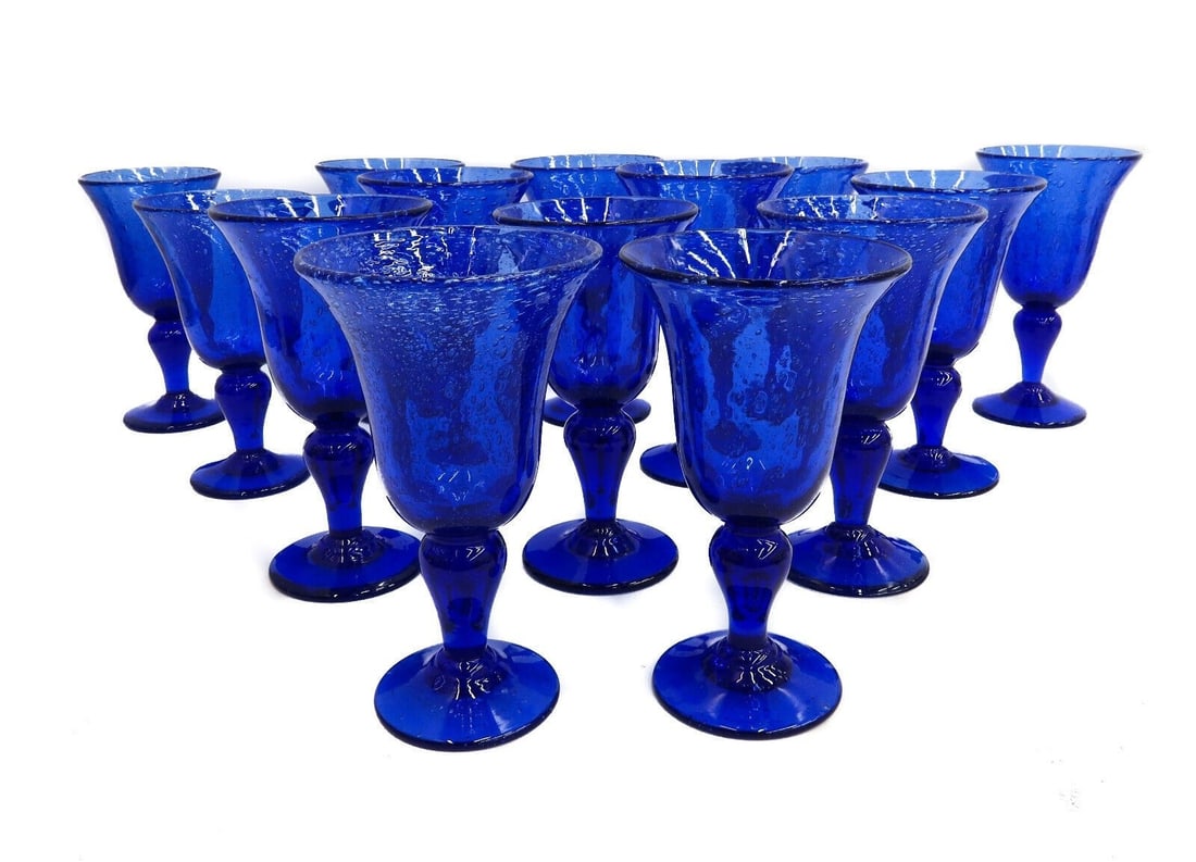 14 French Blown Controlled Bubble Water Glass Goblets 20th Century (1 of 8)