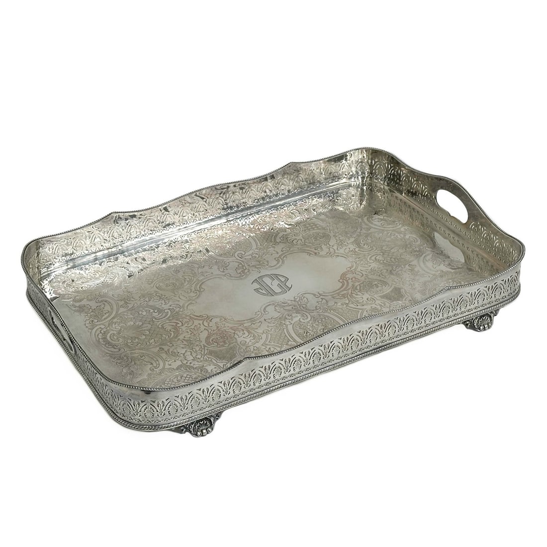 Ellis Barker Brothers English Silverplate Gallery Footed Tray JCP early 20th cen (1 of 9)