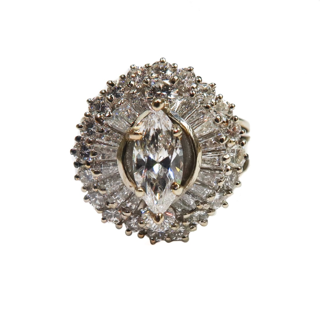 14k White Gold and Diamond Cluster Ring Size 6 (1 of 5)