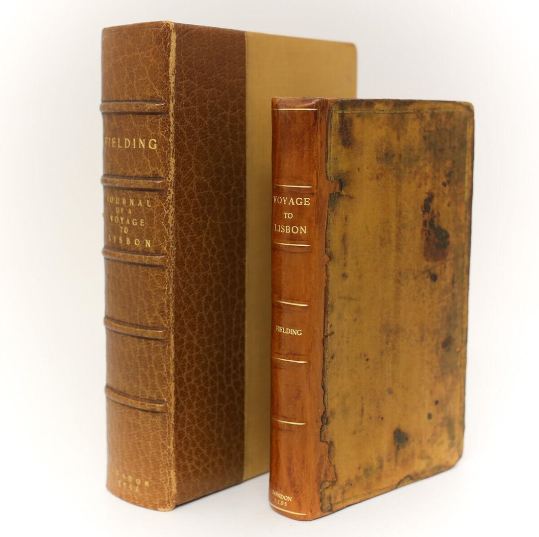 1st Edition Henry Fielding The Journal of a Voyage to Lisbon A Millar 1755: Fielding, Henry 'The Journal of a Voyage to Lisbon'. A Millar, London, 1755. 1st Edition Leather Hardback book with New Spine, brown binding and cloth. Gold lettering. Leather and cloth slipcase, 228p