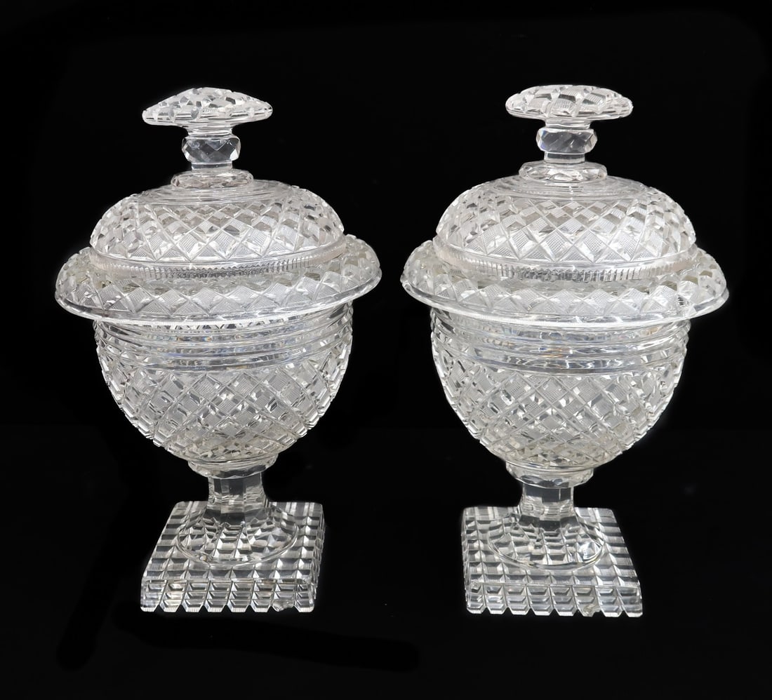 Pair English Cut Glass Footed Sweetmeat Dishes 1st Quarter 19th Century (1 of 10)