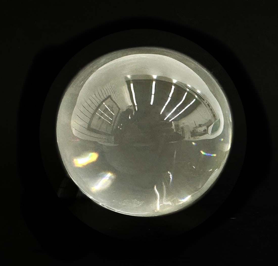 Steuben Glass Round Paperweight Signed: Steuben Glass Round Paperweight. Signed to underside. Weight: Approx. 2 lb Measurements: Approx. 3.25 inches diameter x 3 inches tall Condition: Light shelf-wear. Domestic Shipping:$40