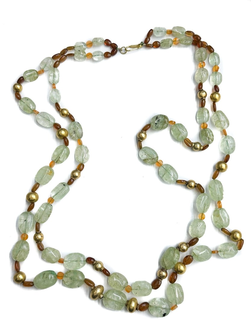 Antique Turkish 22k Yellow Gold Prehnite and Citrine Double Strand Necklace (1 of 6)