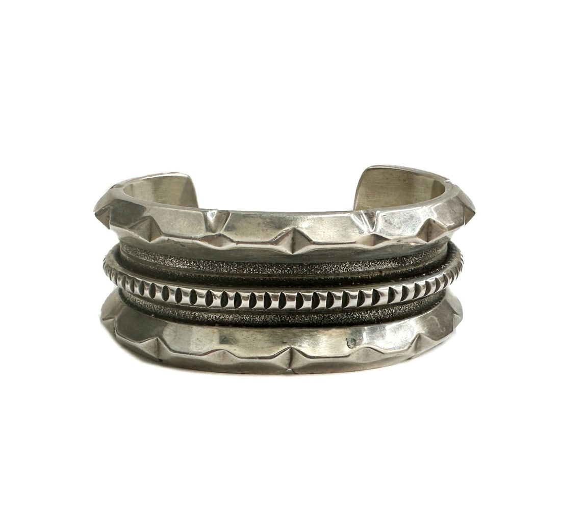 RS Navajo Sterling Silver Cuff Bracelet Ridged Design 6.5 ozt (1 of 9)