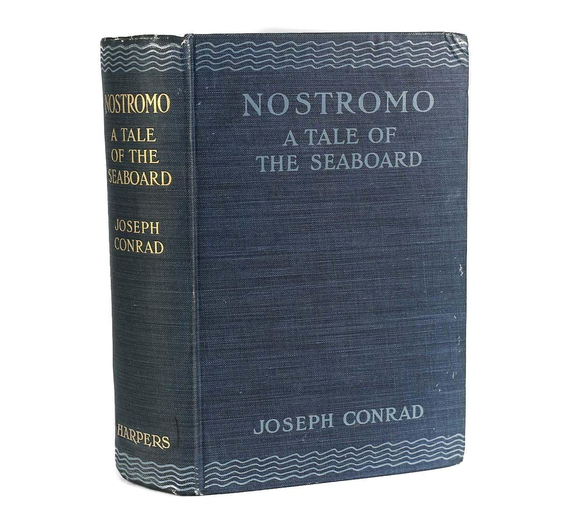 Joseph Conrad 'Nostromo'. Harper & Brothers, London, 1904. 1st Edition: Conrad, Jospeh 'Nostromo'. Harper & Brothers, London, 1904. 1st Edition Hardback Book with Blue cloth boards and gold lettering on spine. First issue, 1904 date on titlepage; misprint on p. 187, page