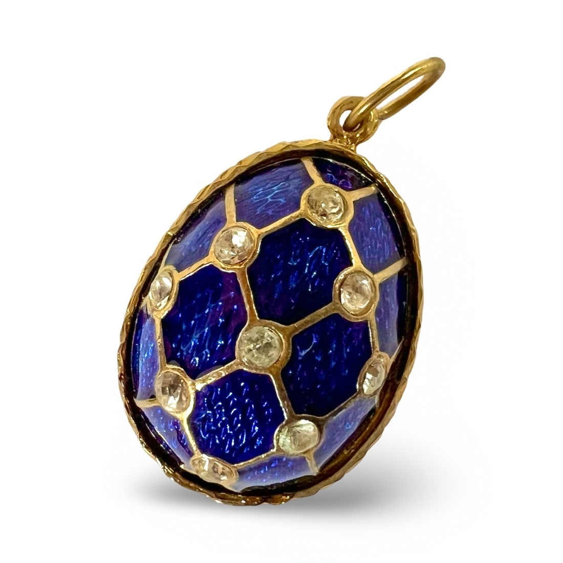 Russian Gilt Silver Guilloche Enamel Egg Pendant with crystals cobalt blue c1900 (1 of 7)