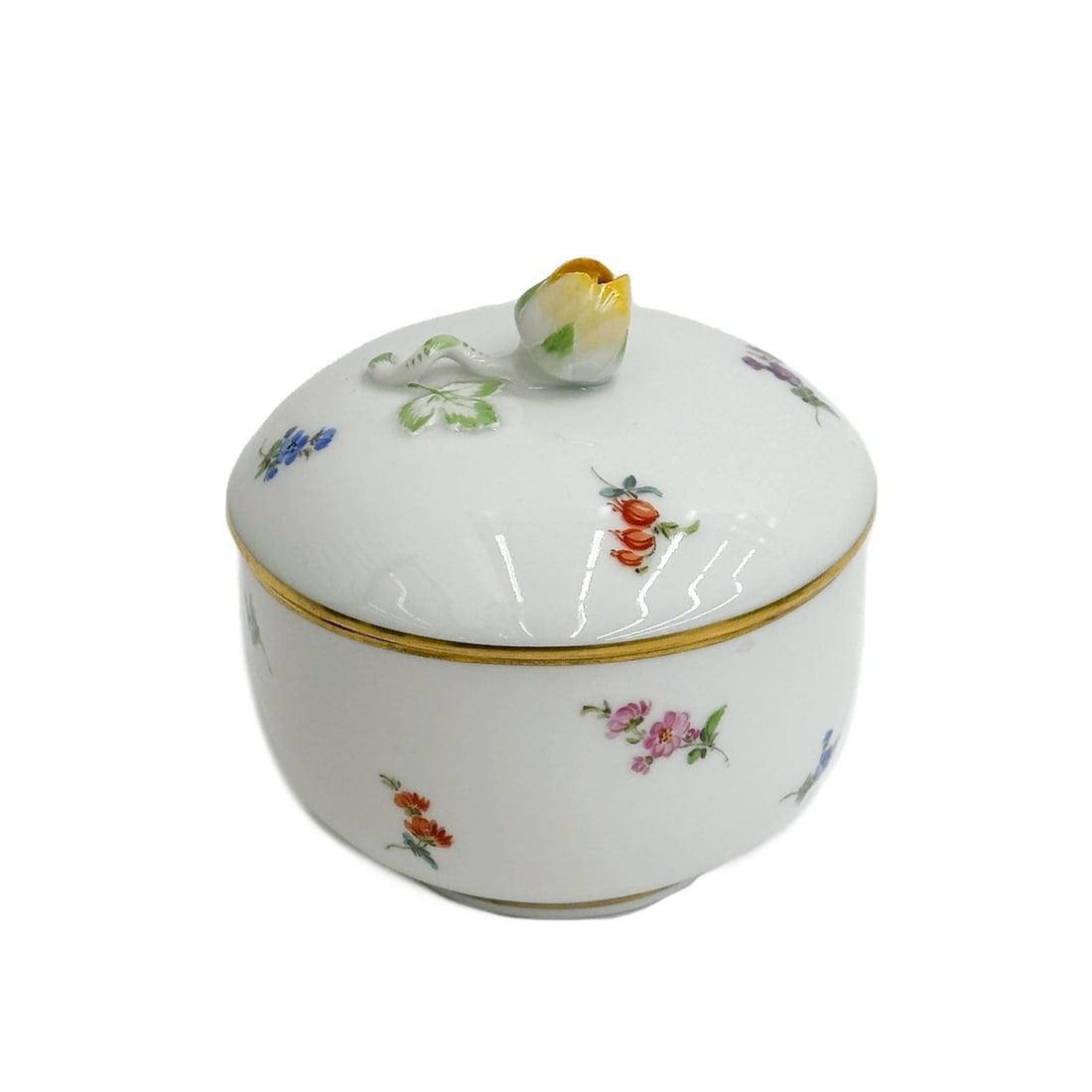 Meissen Germany Porcelain Florals Lidded Bowl Yellow Rose Finial c1900 (1 of 9)