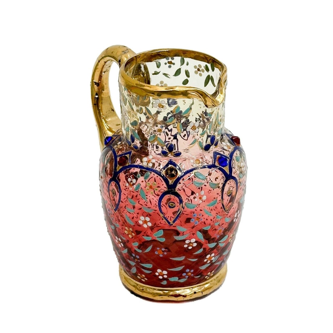 Moser Art Glass Enameled Jeweled Small Pitcher Creamer Signed early 20th century (1 of 6)