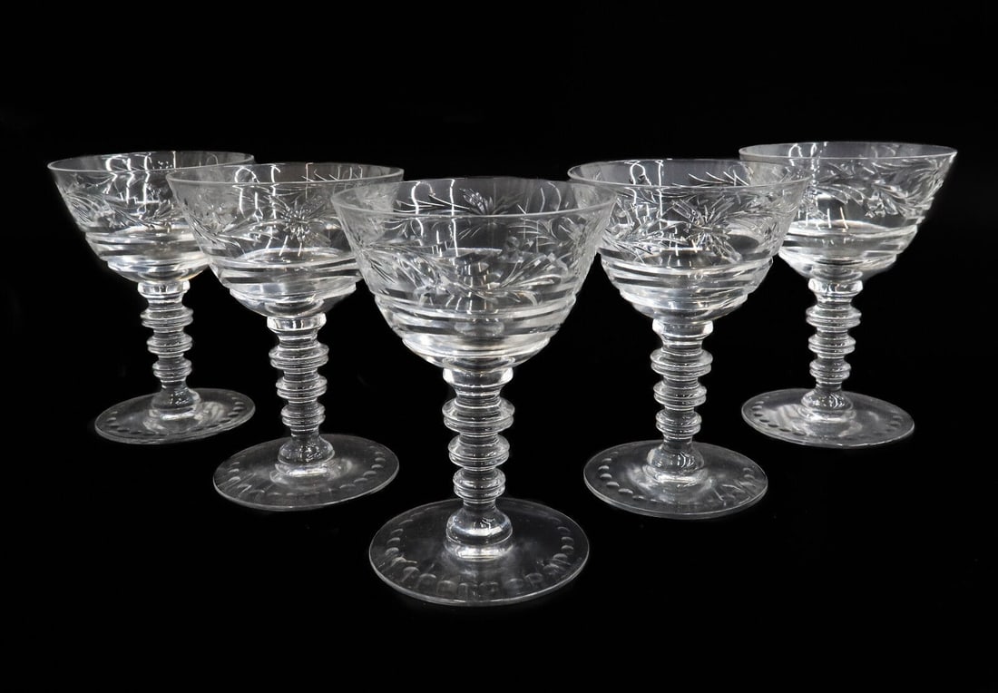 5 Hawkes Cut Glass Small Cocktail Goblets in Le Moderne Scalloped Bowl (1 of 7)