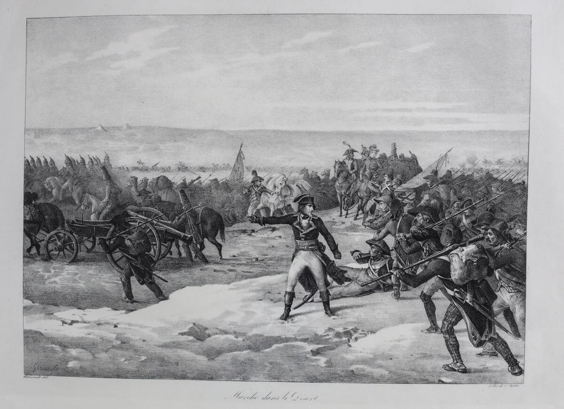 Theodore Gericault (French 1791-1824) Lithograph Marche Dans Le Desert: Gericault, Theodore (French, 1791–1824) Lithograph on paper, MARCHE DANS LE DESERT , Signed in plate to the print and to the lower left. 1822. Litho de C. Mott. underneath the lithograph to the lowe