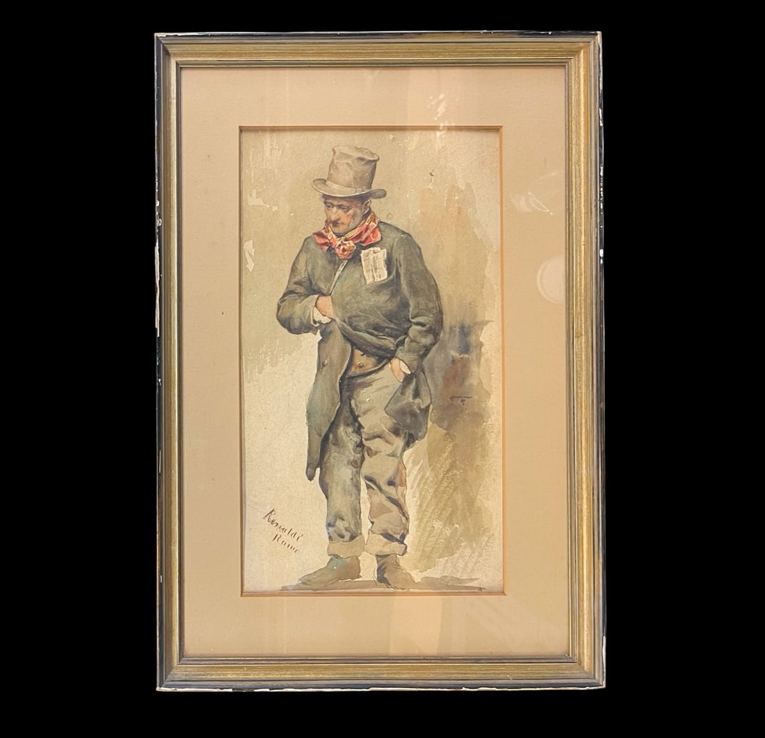 Claudio Rinaldi (Italy 1852-c1909) Watercolor painting man in top hat (1 of 7)