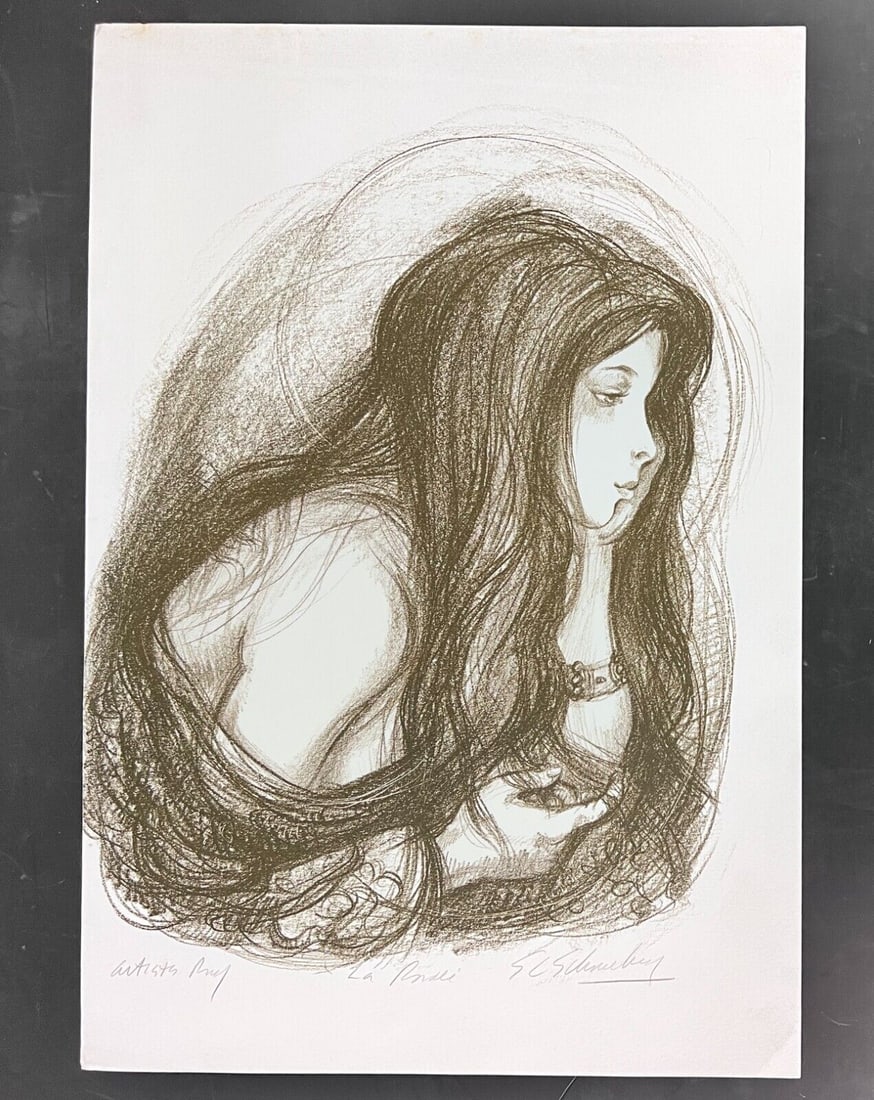 Sheldon C. Schoneberg Print Etching La Ronde: Sheldon C. Schoneberg (American 1926-2013) Etching on paper, titled 'La Ronde' a young woman in profile. Signed in pencil lower right, Artist's Proof. Unframed. (SP) Measurements: Approx. sheet 11.5 x