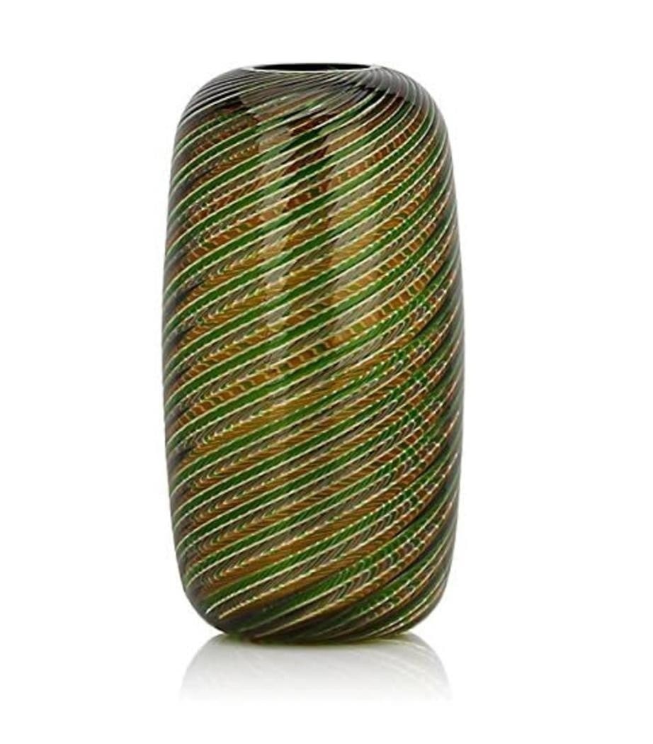 Venini Italian Canne Ritorte Art Glass Vase Green in Original Box (1 of 7)