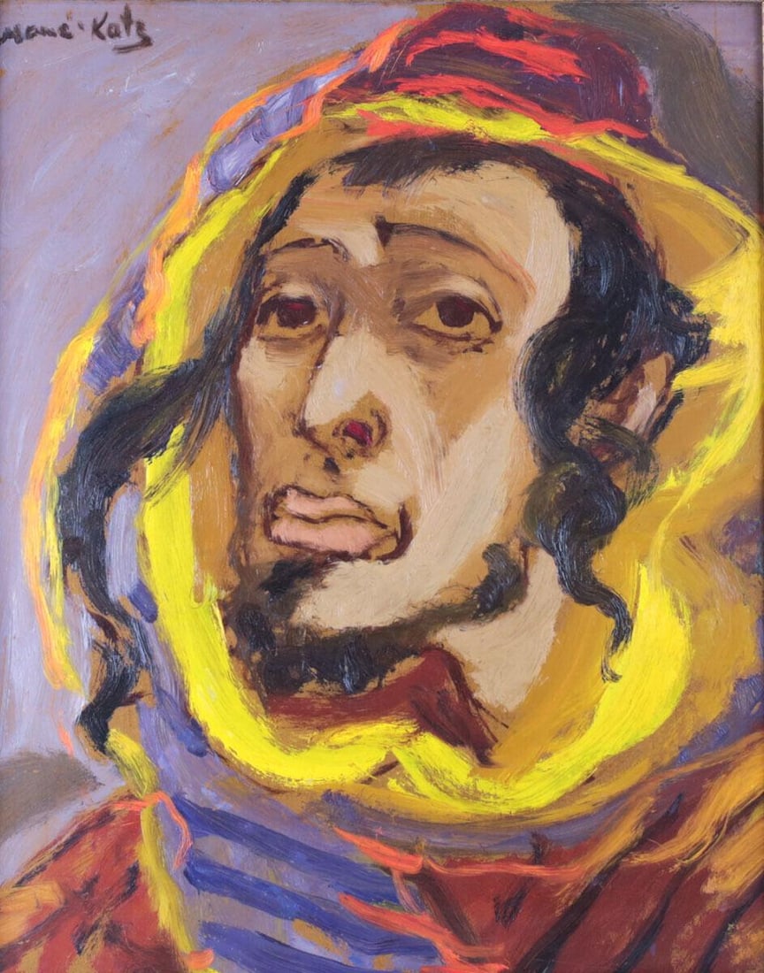 Mane-Katz (Israeli 1894-1962) Oil Portrait Painting of Rabbinical Student: An oil on masonite painting by Ukraine/French artist, Emmanuel Mane Katz. Titled, "Yemenite" (Yeshiva Bucher) Rabbinical Student. With gallery label from Maxwell Galleries on verso. Signed, Mane-Katz