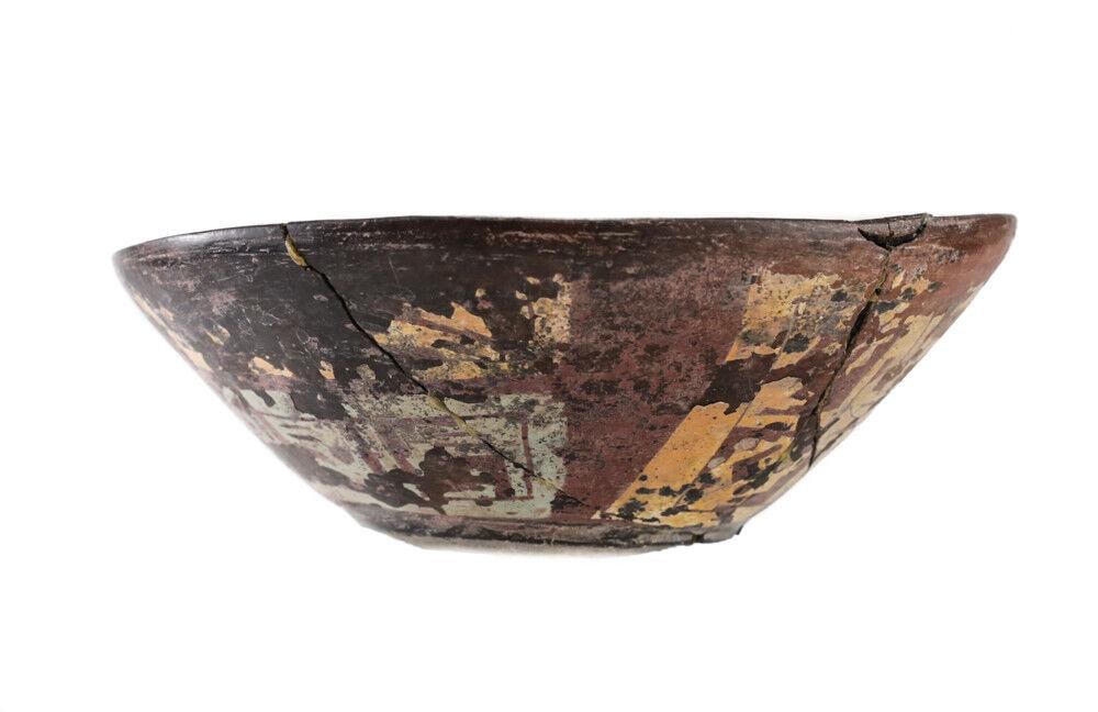 Pre-Columbian Polychrome Bowl dark brown ground painted geometric designs (1 of 5)