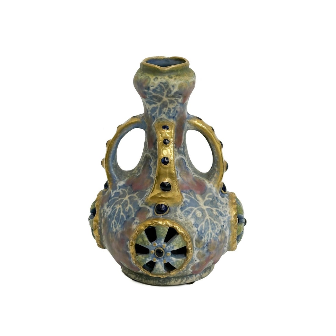 Amphora Austria Glazed Pottery 4-handled Gourd Vase #1168 circa 1900 (1 of 9)