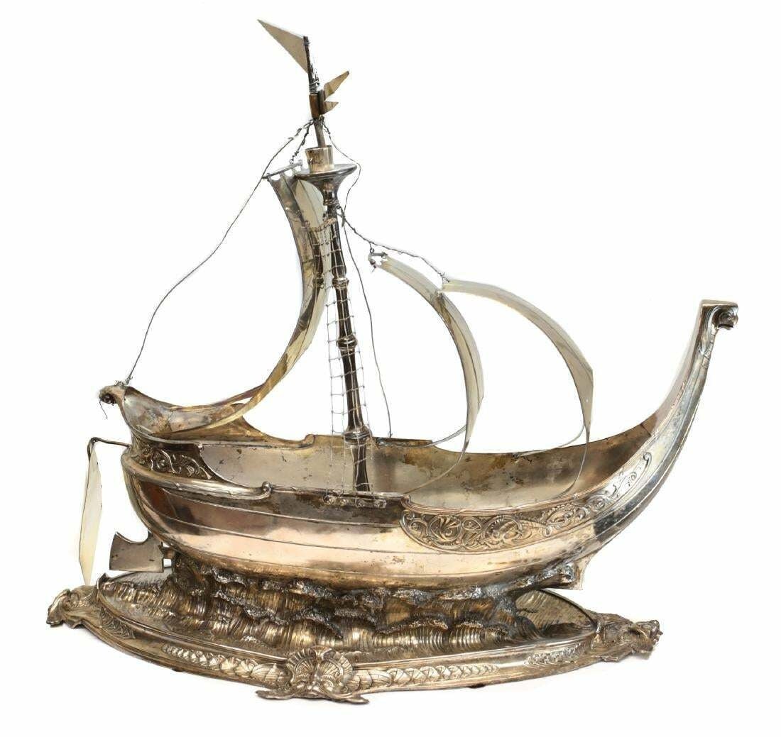 H.N. Hempsted Silverplate & Brass Viking Ship Sculpture (1 of 4)
