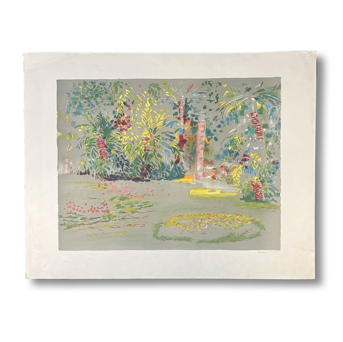 Frits Klein (Dutch 1898-1990) lithograph in colors Horse and woman: Frits Klein (Dutch 1898-1990) lithograph in colors on paper, Garden landscape; signed in pencil lower right. Unframed. Painter, Lithographer, Water colorist. Known in the Netherlands under the name of