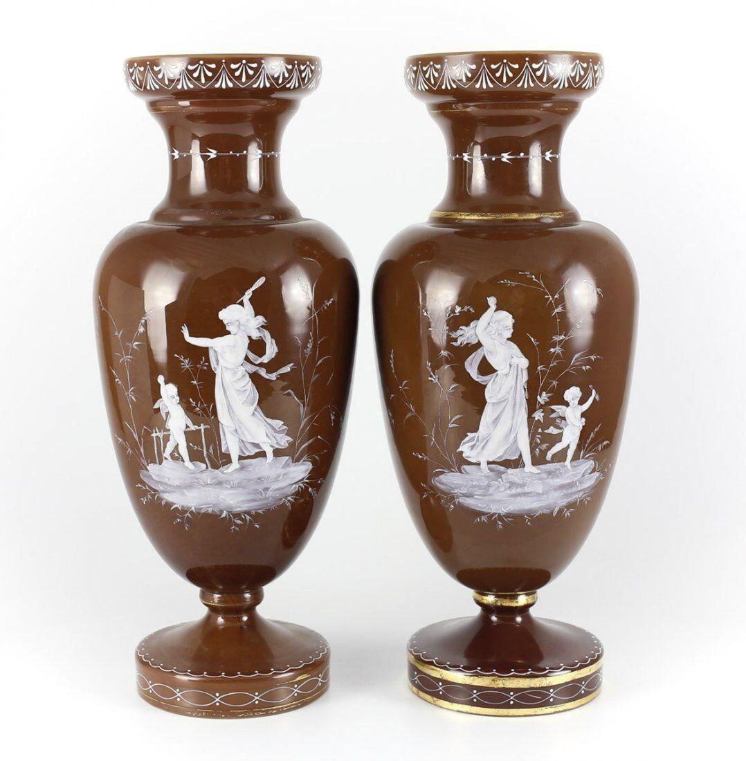 Pair of Continental Art Glass Figural Enamel Vases c 1900 deity putti (1 of 5)