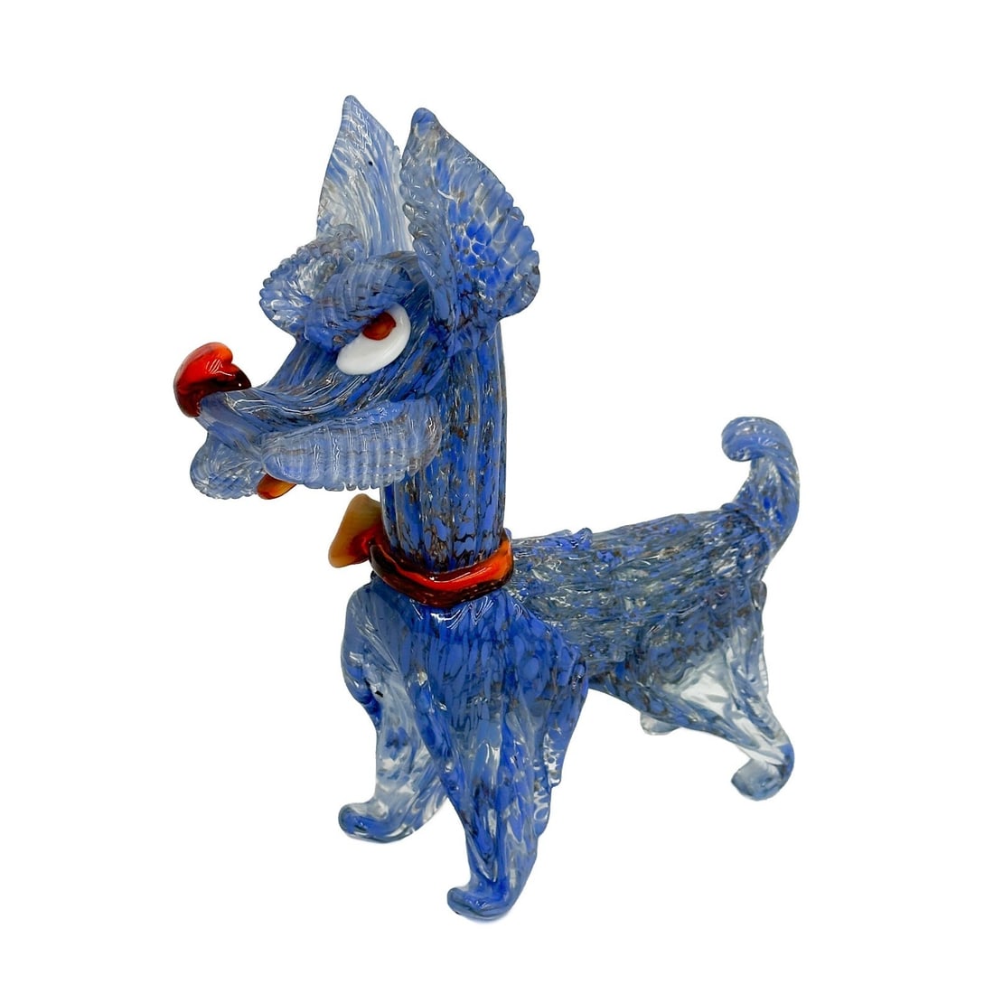 Venetian Murano Art Glass Dog Figurine Blue Scottie Vintage: Vintage Venetian Murano Art Glass Dog Figurine. Blue, white, and red glass, apparently unmarked. Weight: Approx. 3 lb Measurements: Approx. 9 inches x 3.5 inches x 9.75 inches tall Condition: Great ov