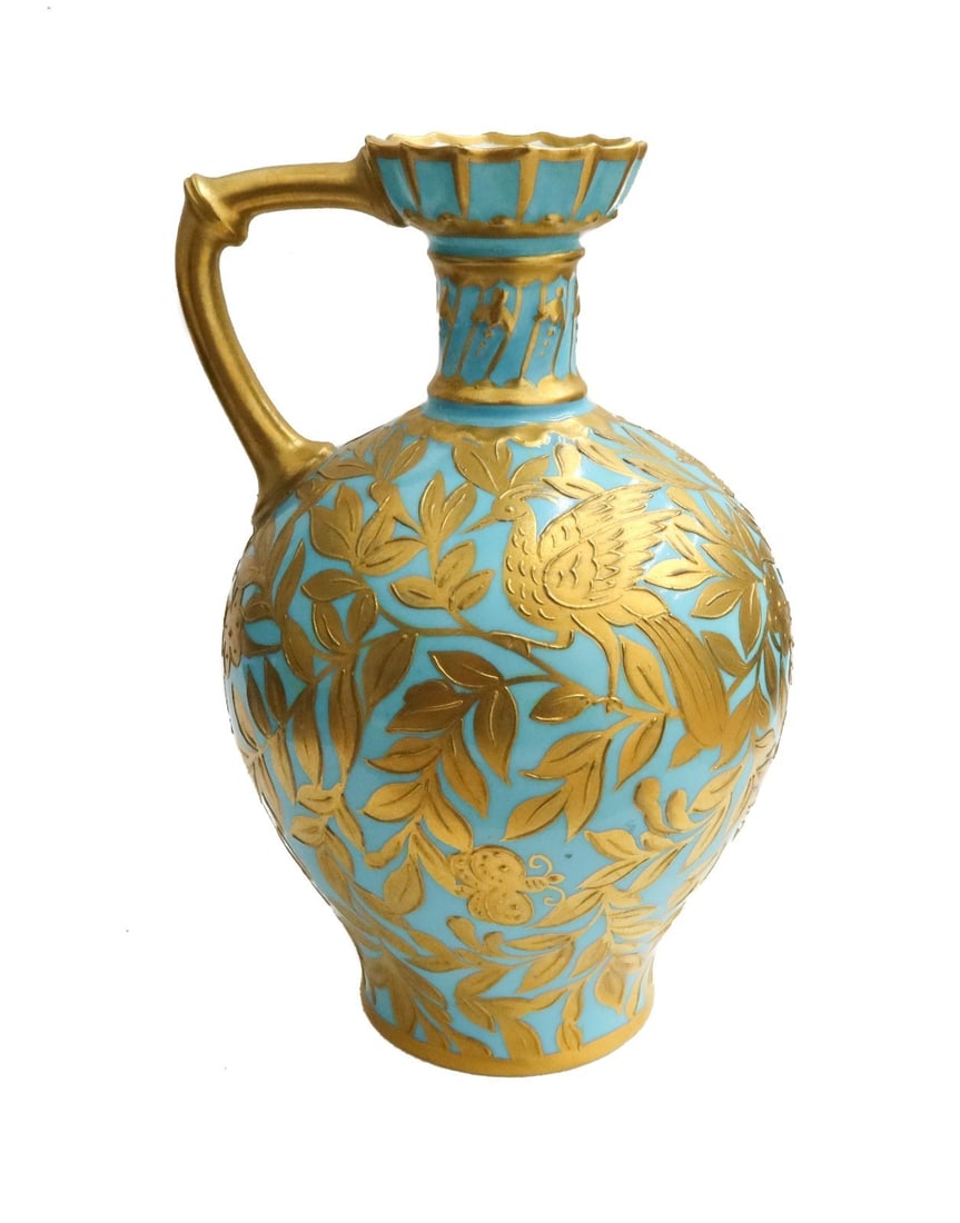 Royal Crown Derby England Porcelain Turquoise Gold Encrusted Mini Ewer 1890 (1 of 9)