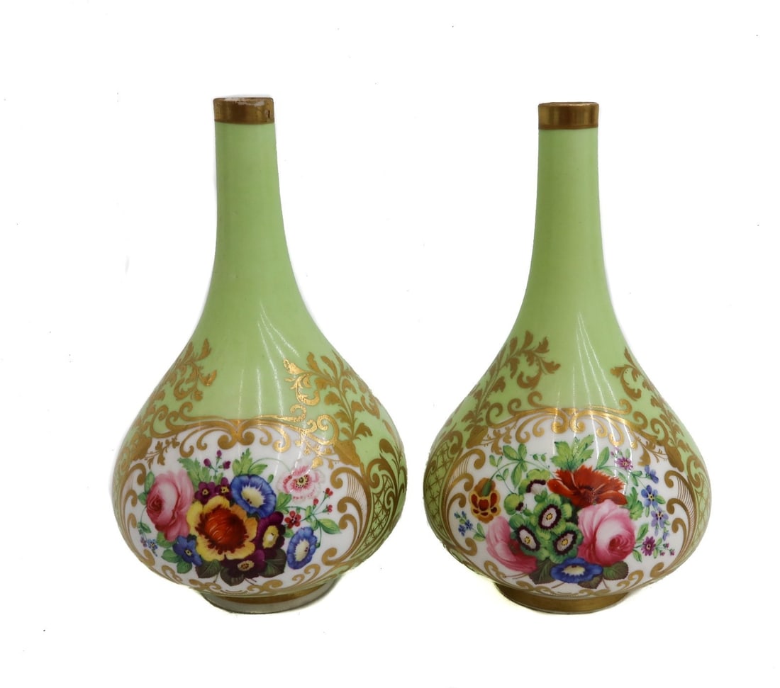 Pair Chamberlain and Co. Worcester Hand Painted Porcelain Bud Vases c1830 (1 of 12)