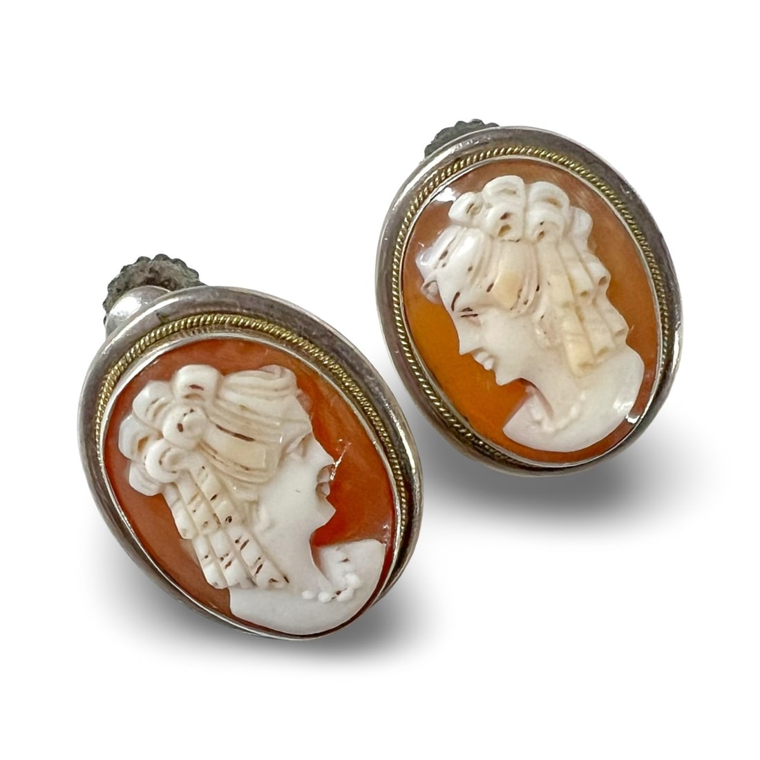 Continental .835 silver Cameo Earrings screw back (1 of 6)