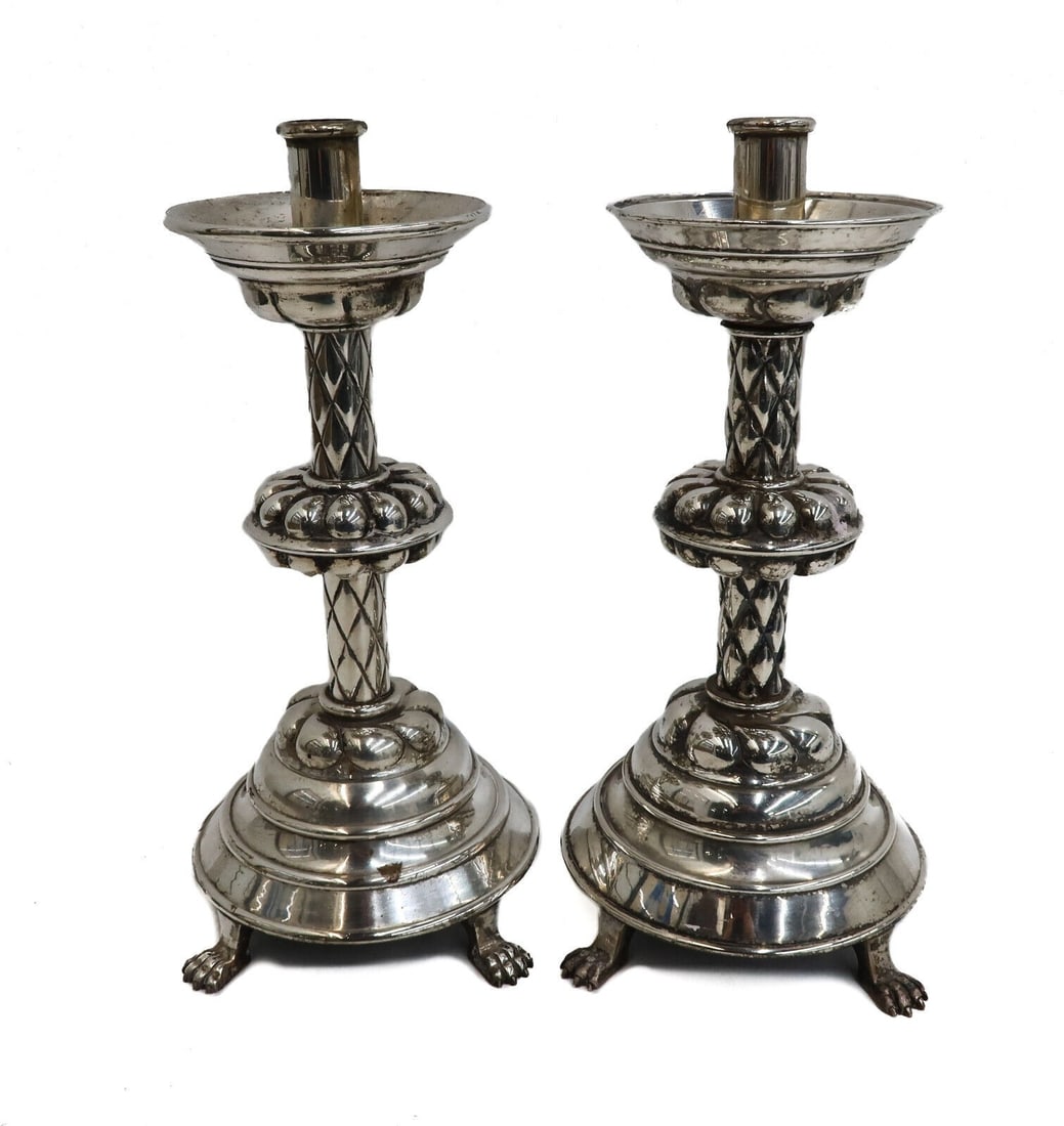 Pair European Silver Plate Claw Footed Candlesticks 19th century (1 of 6)
