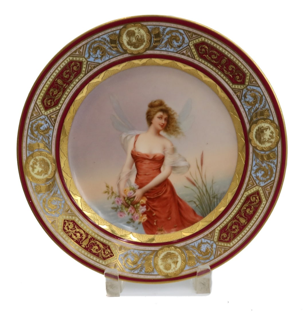 Royal Vienna Austria Hand Painted Porcelain Portrait Plate Dragonfly Signed (1 of 6)
