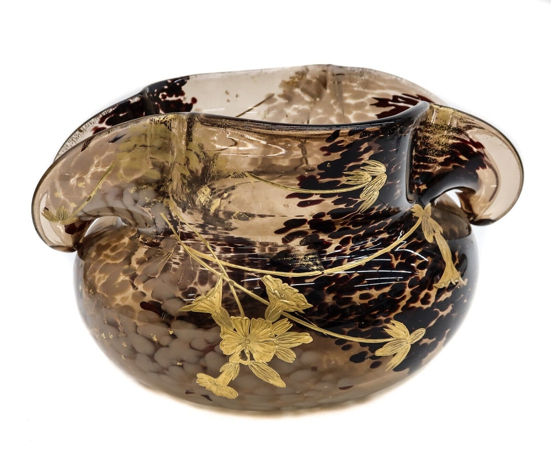 Ernest Baptiste Leveille Art Glass Vase Acid Etched and Gilt Florals c1900 (1 of 8)