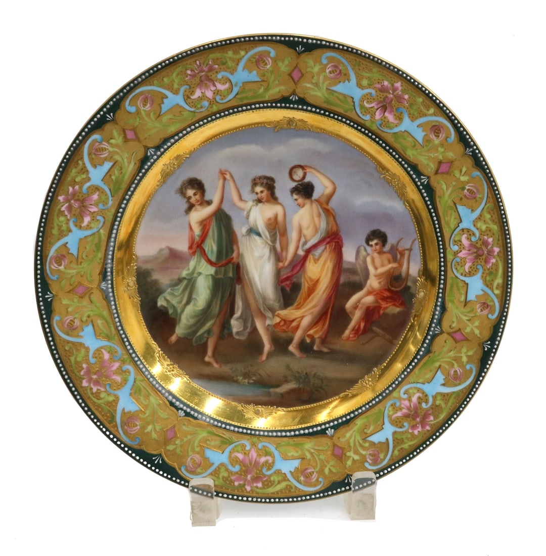 Royal Vienna Austria Hand Painted Porcelain Portrait Plate Dance circa 1900 (1 of 7)