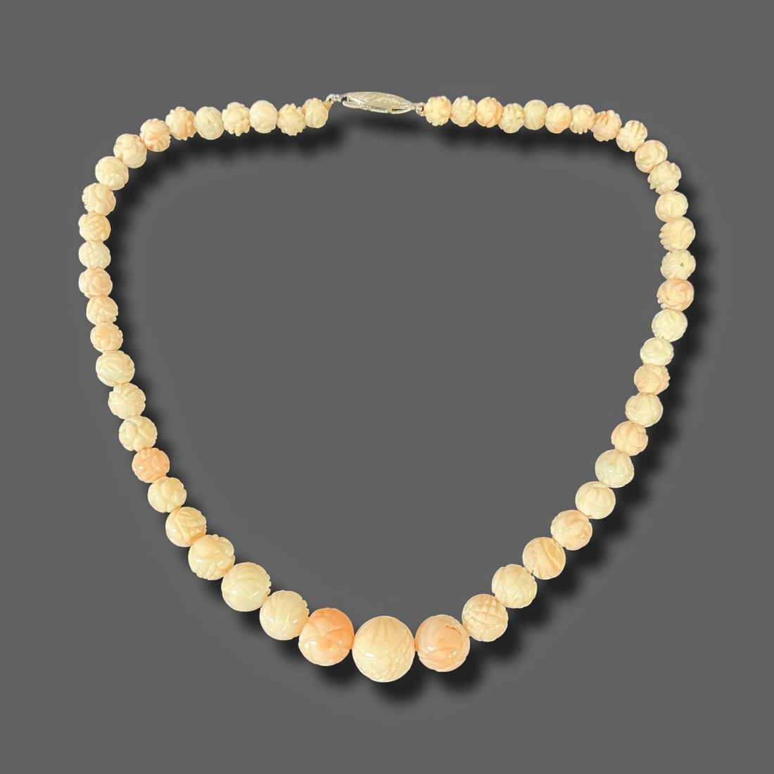 Vintage Graduated Carved Angel Skin Coral Necklace (1 of 10)