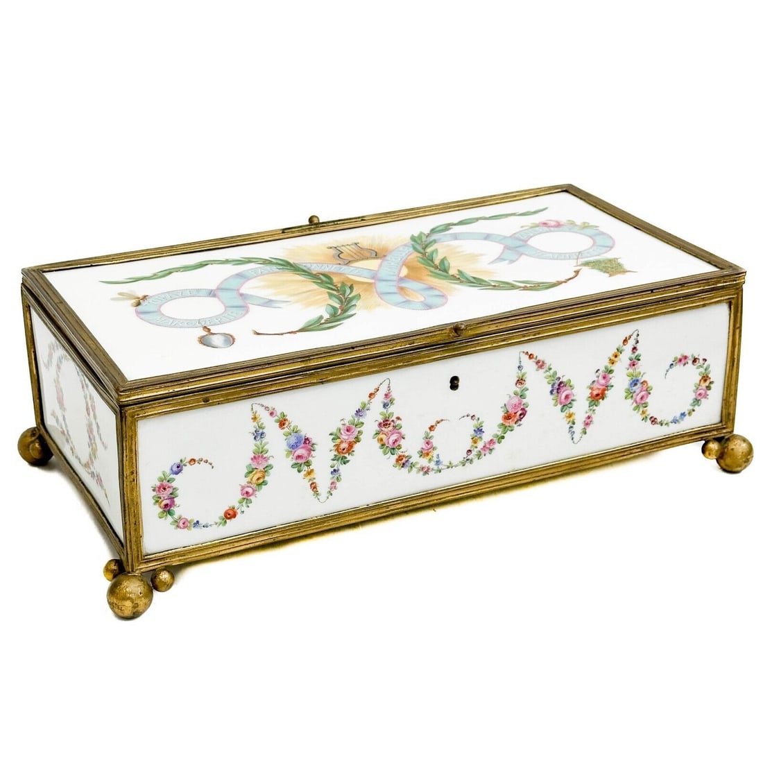 French Gilt Bronze Mounted Porcelain Jewelry Casket Box circa 1920 (1 of 6)