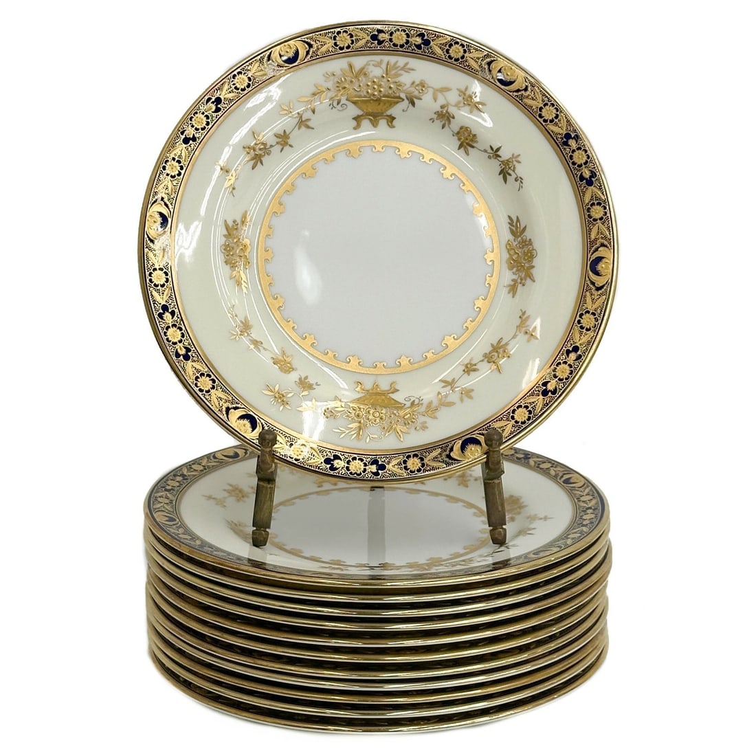 12 Minton England Porcelain Bread Plates in Dynasty Gold Encrusted & Cobalt Blue (1 of 5)