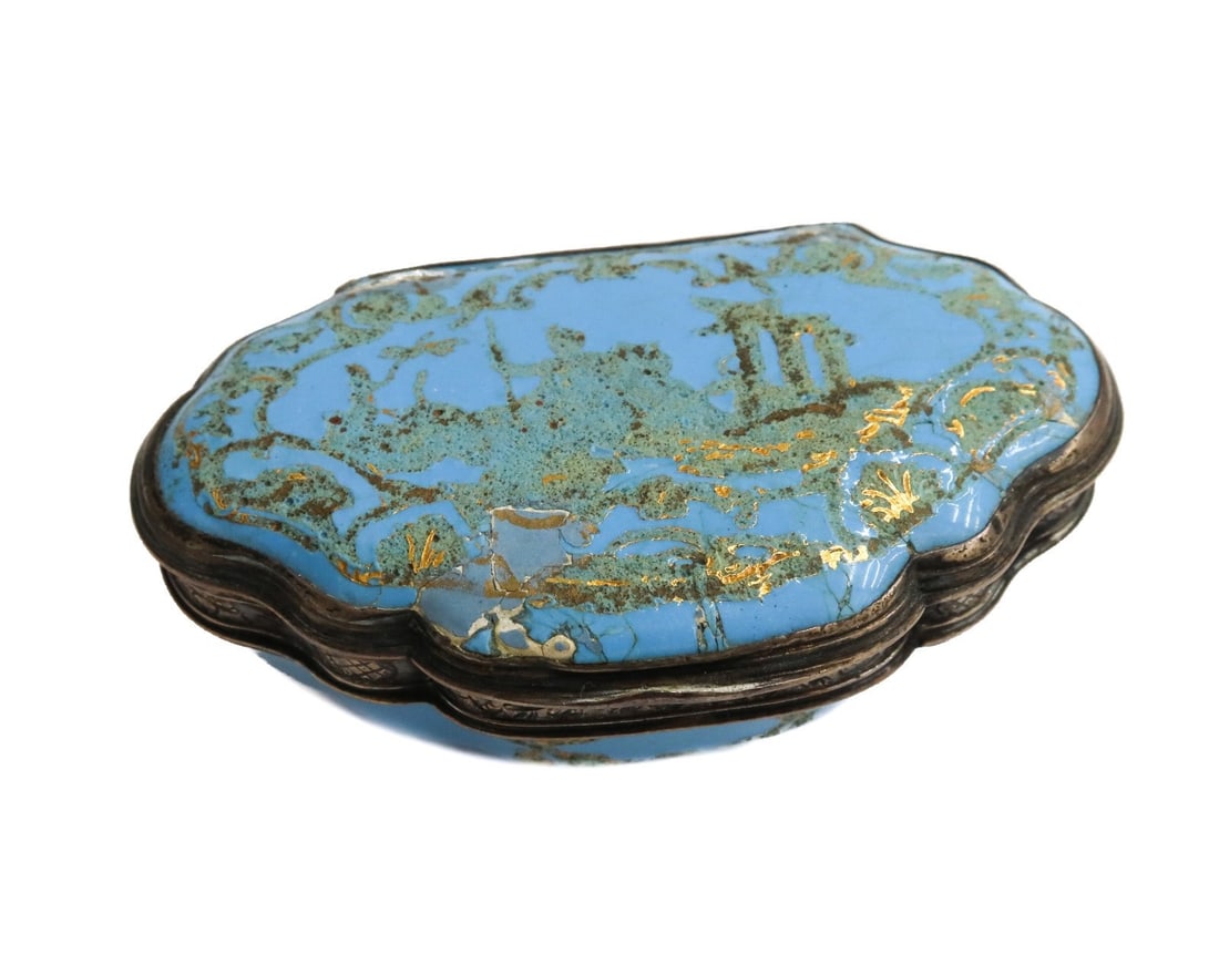 Continental Silver Mounted Blue Enamel and Gold Foil Trinket Box 18th Century (1 of 7)
